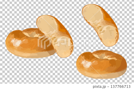 横から見たベーグルと半分にカットしたベーグル(断面) 137766713