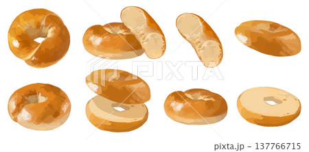 ベーグルセット（上面・斜め・側面・カット断面・スライス） 137766715