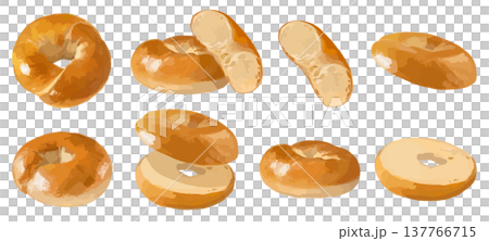 ベーグルセット（上面・斜め・側面・カット断面・スライス） 137766715