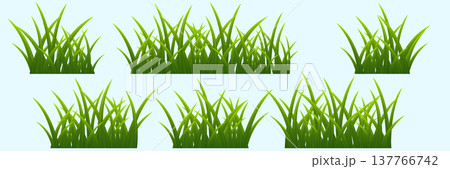 Cartoon grass bush and wild meadow plants isolated vector elements with lush green blades and lawn vegetation for spring garden landscape illustration with natural turf shapes 137766742