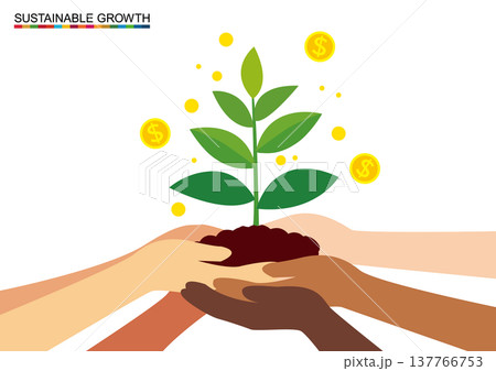 SDGsやESG投資、成長する樹木を持つ世界の人々 137766753