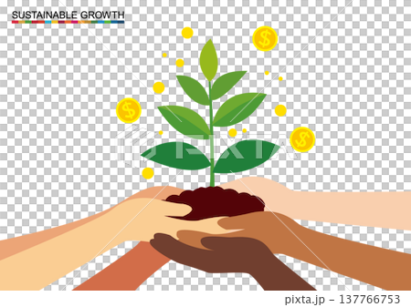 SDGsやESG投資、成長する樹木を持つ世界の人々 137766753
