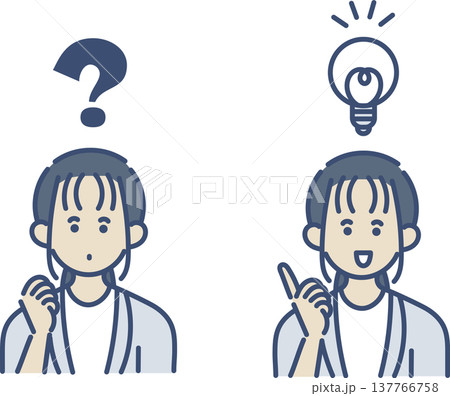 クエスチョンマークと閃くビジネスウーマンのイラスト素材セット 137766758