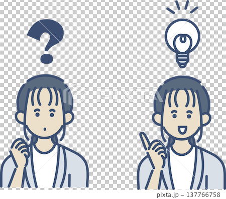 クエスチョンマークと閃くビジネスウーマンのイラスト素材セット 137766758