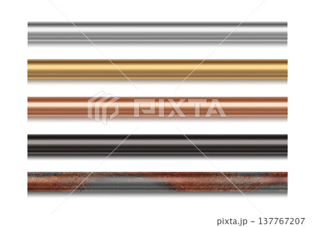 Steel, copper, and brass metal pipes, rusty tubes 137767207