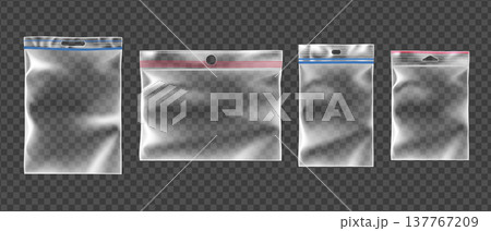 Transparent plastic bag mockup with zipper closure Transparent plastic bag mockup with zipper closure 137767209
