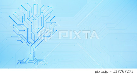 Digital circuit tree with roots, abstract banner 137767273