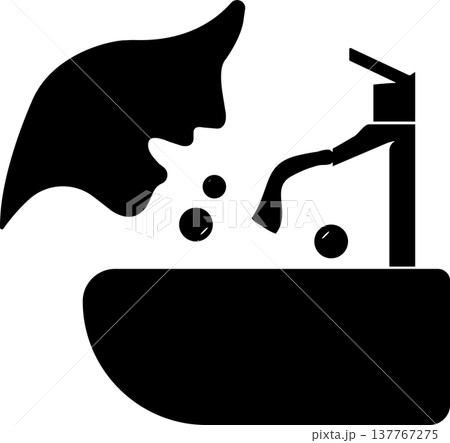 Woman leaning over bathroom sink washing face and drinking fresh water from faucet during morning hygiene routine Woman leaning over bathroom sink washing face and drinking fresh water from faucet during morning hygiene routine 137767275