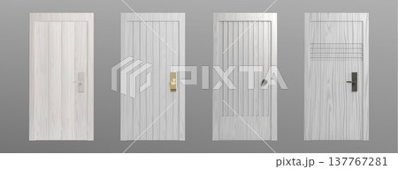 3d realistic wooden door with frame and handle 137767281