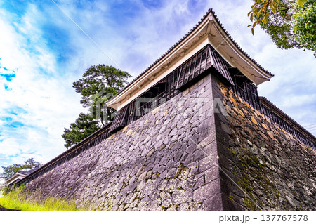 【日本100名城】松江城の秋の風景　大手門跡付近から見た太鼓櫓1　島根県松江市 137767578