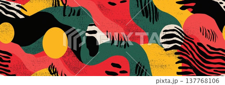 Abstract organic shapes pattern with distressed texture. Organic shapes creating a modern seamless pattern with bold colors and varied textures Abstract organic shapes pattern with distressed texture. Organic shapes creating a modern seamless pattern with bold colors and varied textures 137768106