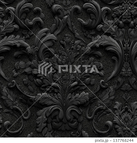Dark baroque ornate seamless pattern background texture. Dark ornate baroque style repeating pattern forming an elegant classic background 137768244