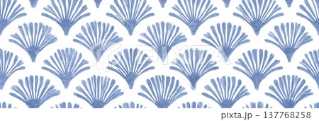 Japanese seamless pattern with blue hemp leaf motif. Repeating pattern showing stylized Japanese asa-no-ha motif in indigo blue Japanese seamless pattern with blue hemp leaf motif. Repeating pattern showing stylized Japanese asa-no-ha motif in indigo blue 137768258