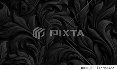 Dark seamless ornate pattern with foliage texture. Dark seamless intricate foliage pattern creating an elegant embossed texture background 137768322