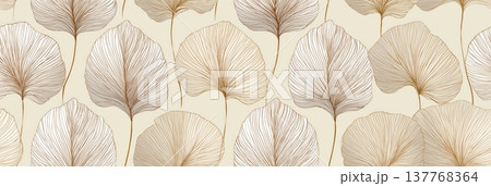 Abstract foliage pattern designing neutral seamless background. Delicate linear leaves creating a warm organic texture for decorative design 137768364