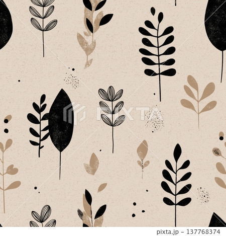 Abstract organic natural seamless pattern with botanical shapes. Repeating organic shapes and botanical elements creating a modern pattern on a neutral background 137768374