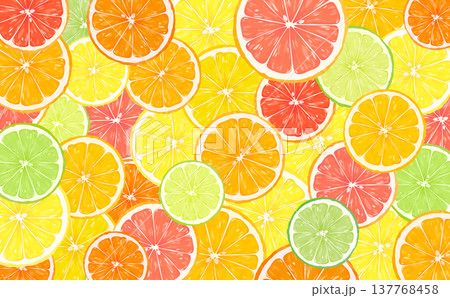 輪切りシトラスの敷き詰め背景_横 輪切りシトラスの敷き詰め背景_横 137768458
