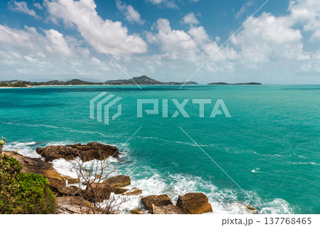 Panoramic tropical sea view over Chaweng Noi bay and Chaweng coastline on Koh Samui island Thailand Panoramic tropical sea view over Chaweng Noi bay and Chaweng coastline on Koh Samui island Thailand 137768465
