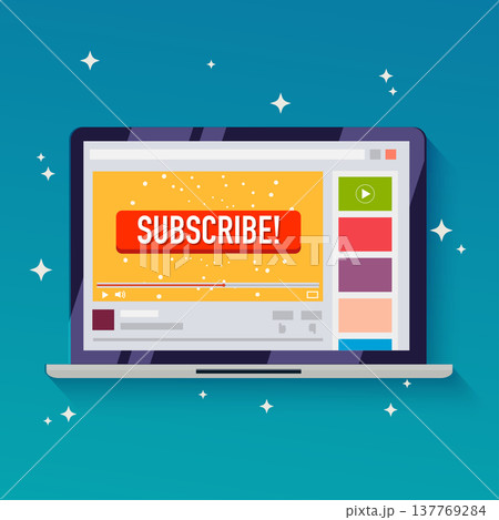 Subscribe button on a video channel. Idea for video streaming, blogs. Flat design style modern vector illustration concept. Subscribe button on a video channel. Idea for video streaming, blogs. Flat design style modern vector illustration concept. 137769284