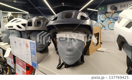 Noida , india - picture of cycles helmet for safety DLF mall in noida sec -18 march 15 2026 Noida , india - picture of cycles helmet for safety DLF mall in noida sec -18 march 15 2026 137769425