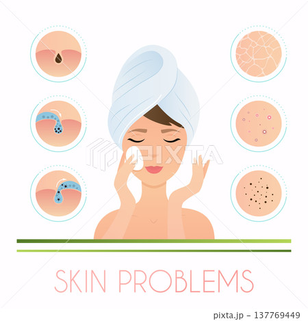 Girl cleaning and care her face. Skin problems solution, home remedies. Girl cleaning and care her face. Skin problems solution, home remedies. 137769449