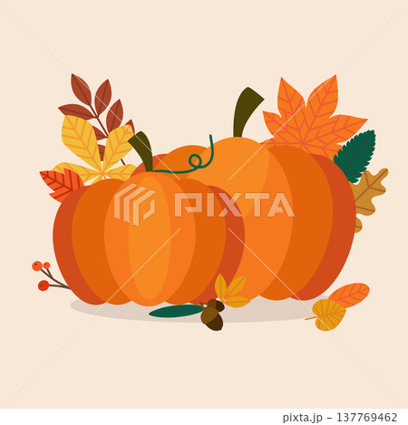 Autumn Pumpkins and leaves. Flat design modern vector business concept. 137769462