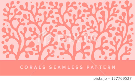 Seamless abstract coral reef pattern in coral color, Matisse inspired marine background for summer ocean banner design 137769527
