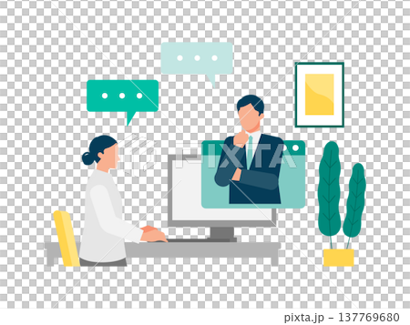自宅でオンライン講師と話すデスクトップの女性 137769680