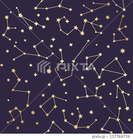Constellations seamless pattern. Golden stars. Vector illustration. Constellations seamless pattern. Golden stars. Vector illustration. 137769739