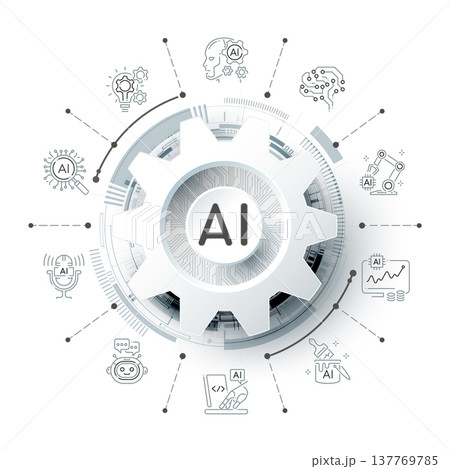 Artificial Intelligence Logo on futuristic technology background and icon, AI generative technology concept, neural network, big data, digital Hud futuristic and deep learning, vector illustration 137769785