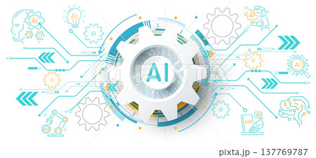 Artificial Intelligence Logo on futuristic technology background and icon, AI generative technology concept, neural network, big data, digital Hud futuristic and deep learning, vector illustration 137769787