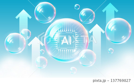 Artificial Intelligence Bubble Concept, AI processor chip in a bubble. Symbolizing the AI tech market bubble and hype, vector illustration Artificial Intelligence Bubble Concept, AI processor chip in a bubble. Symbolizing the AI tech market bubble and hype, vector illustration 137769827