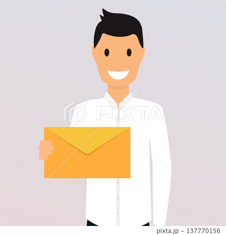 Man holding a mail. Manager or businessman shows email. Flat design style modern vector illustration concept. 137770156