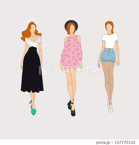 Hand drawn fashion models. Vector illustration concept. Hand drawn fashion models. Vector illustration concept. 137770182