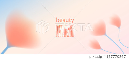 Soft coral gradient in blur flower forms for beauty packaging. Gentle blur on poppy blooms with delicate gradation. Dreamy vector background with ethereal flower and translucent tulip haze 137770267