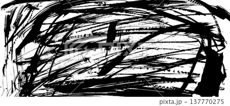 Grunge splash paint brush strokes texture. Punk rock abstract background with rough ink spot pattern. Messy bold uneven squiggle for modern urban design. Vector graffiti wall black grungy bg template 137770275