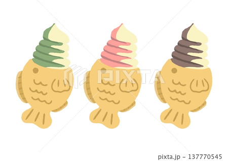 たい焼きソフトクリームのイラストセット 137770545
