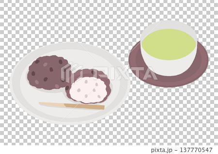 An illustration set of ohagi and green tea 137770547