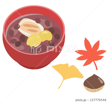 栗入りぜんざい・紅葉・イチョウ・栗のイラストセット 栗入りぜんざい・紅葉・イチョウ・栗のイラストセット 137770548