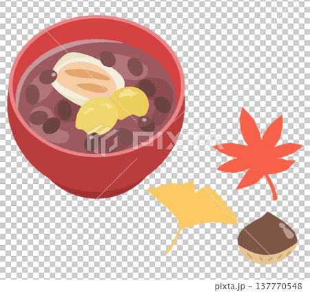 栗入りぜんざい・紅葉・イチョウ・栗のイラストセット 栗入りぜんざい・紅葉・イチョウ・栗のイラストセット 137770548