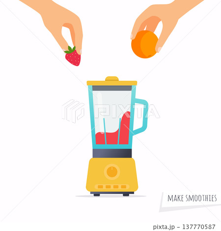 Make a smoothie. Hand holding fruit. Flat design modern vector illustration concept. 137770587