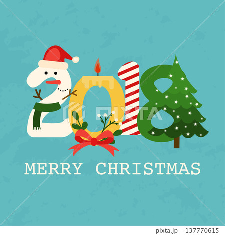 Christmas 2018 Greeting Card. Flat design modern vector illustration concept. 137770615