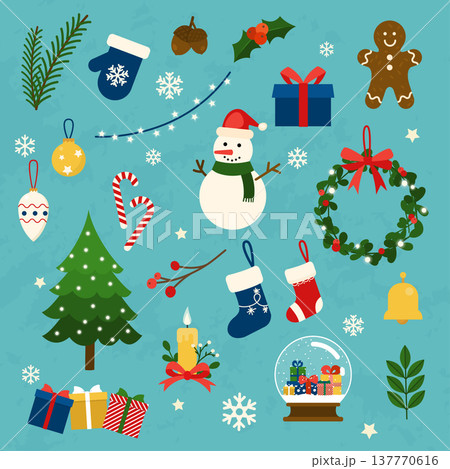 Vector collection of christmas items, elements and decorations. Flat design modern vector illustration concept. Vector collection of christmas items, elements and decorations. Flat design modern vector illustration concept. 137770616