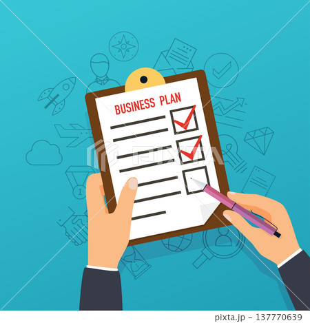 Hand holding clipboard with business plan. Flat design modern vector illustration concept. Hand holding clipboard with business plan. Flat design modern vector illustration concept. 137770639