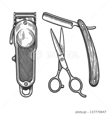 Barber Tools Illustration Clippers Razor Scissors 137770647