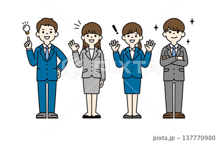 トラブルが解決・解消する、複数の男女のビジネスパーソンの全身ベクターイラスト素材セット トラブルが解決・解消する、複数の男女のビジネスパーソンの全身ベクターイラスト素材セット 137770980