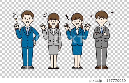 トラブルが解決・解消する、複数の男女のビジネスパーソンの全身ベクターイラスト素材セット トラブルが解決・解消する、複数の男女のビジネスパーソンの全身ベクターイラスト素材セット 137770980