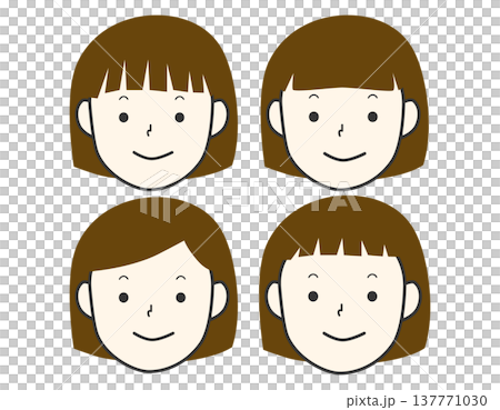 シンプルなボブヘアーの女の子のセット 茶髪 シンプルなボブヘアーの女の子のセット 茶髪 137771030