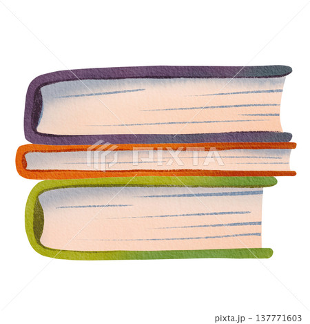 Illustration of a stack of books with different colored covers. Vintage textbooks, hand drawn watercolor hardcovers. Illustration of a stack of books with different colored covers. Vintage textbooks, hand drawn watercolor hardcovers. 137771603