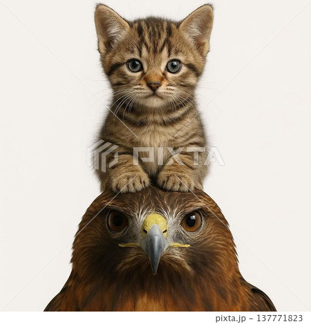 鷹の頭に上手に乗ったこにゃんこ 鷹の頭に上手に乗ったこにゃんこ 137771823